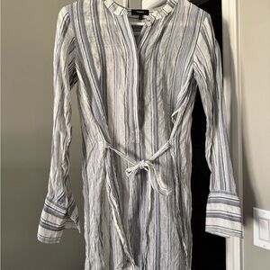 Theory Blue and White Striped Blouse